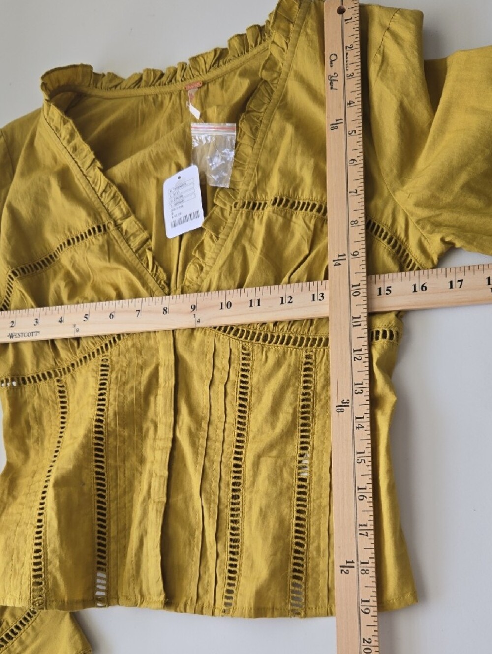 NWT Free People Frankie Long Sleeve Ladder Stitch Corset Top Mustard Ruffle S - Picture 4 of 9